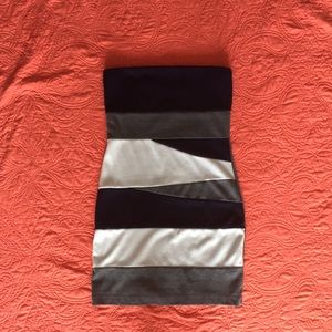 Navy blue, white, and grey dress